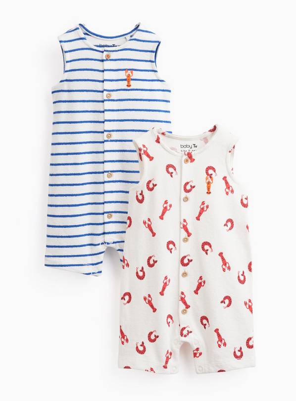 Lobster & Stripe Print Rompers 2 Pack 3-6 months